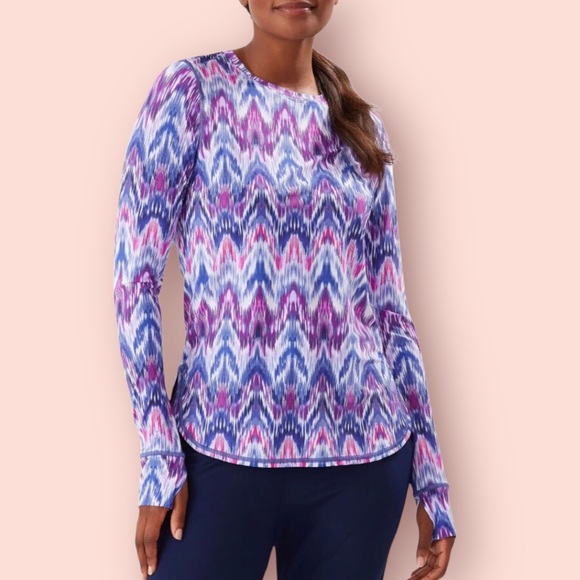 TOMMY BAHAMA Ikat Mirage Geometric Print Long Sleeve Shirt XL Blue Rash Guard - Picture 9 of 10